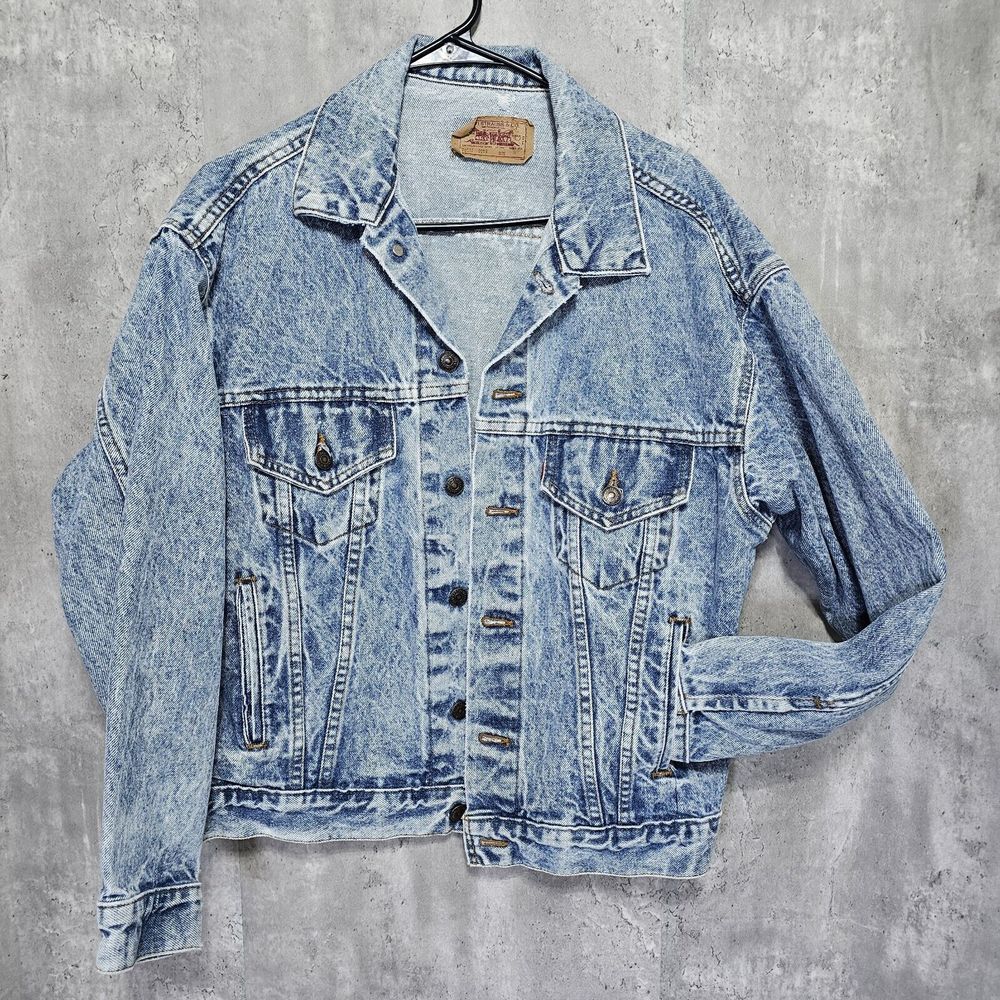Vintage 80s Levis Denim Trucker Jacket Acid‎ Wash 70507 0219 Distressed Mens M